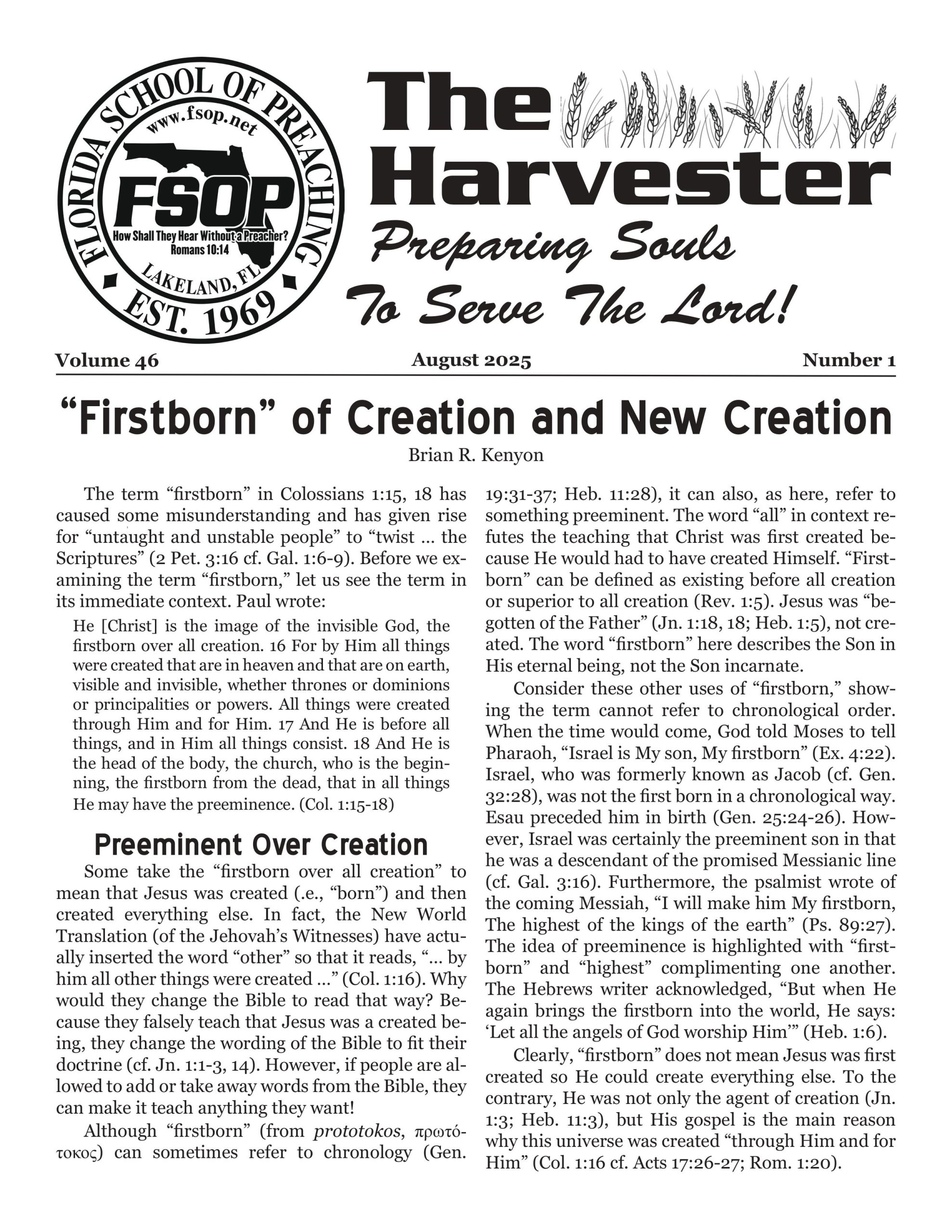 Featured image for “Harvester Aug 2025: “Firstborn” of Creation and New Creation”