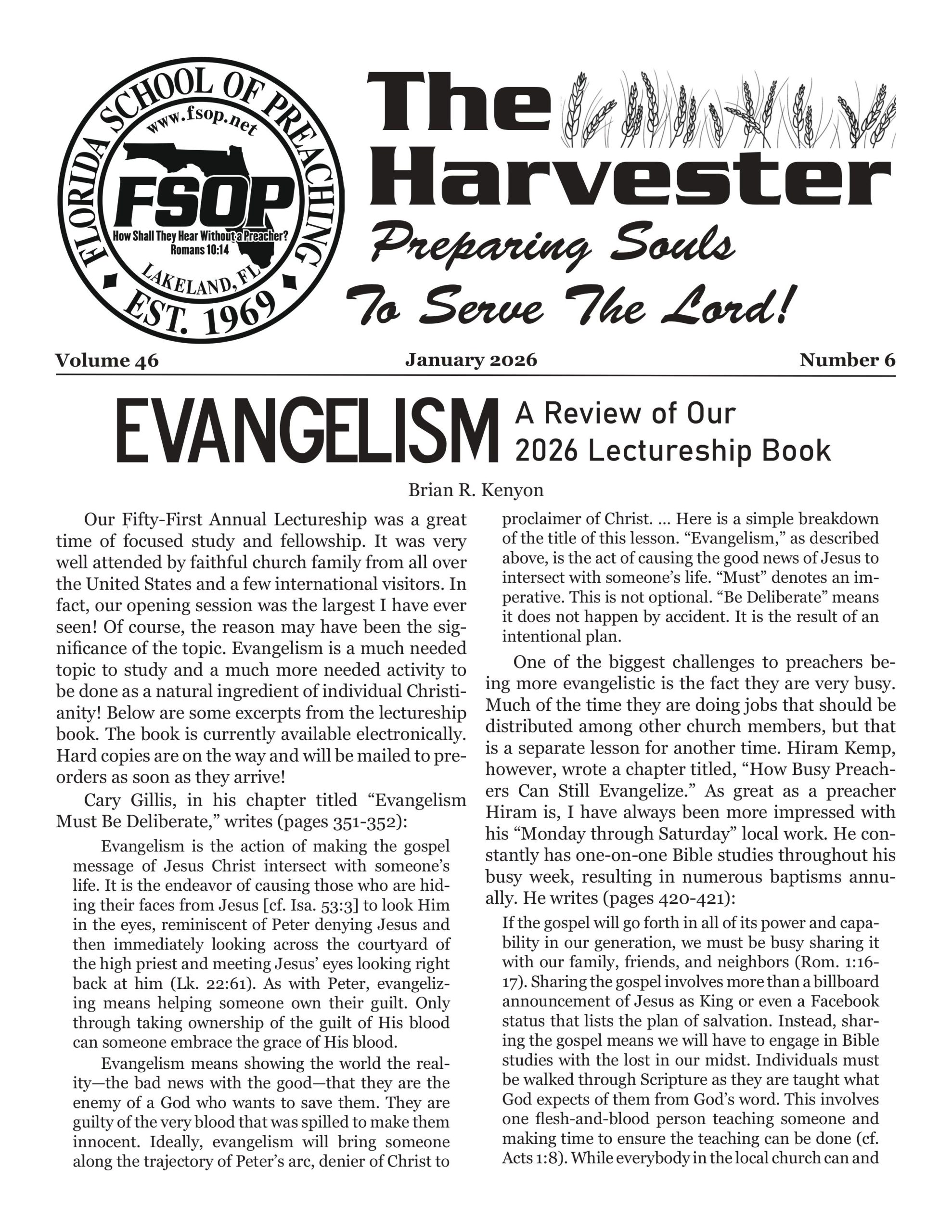 Featured image for “Harvester Jan 2026: EVANGELISM A Review of Our 2026 Lectureship Book”